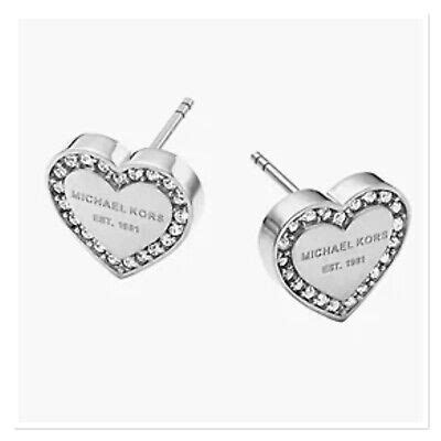 michael kors mkj3966040|NWT MICHAEL KORS Silver Tone Pave Heart Stud Earrings .